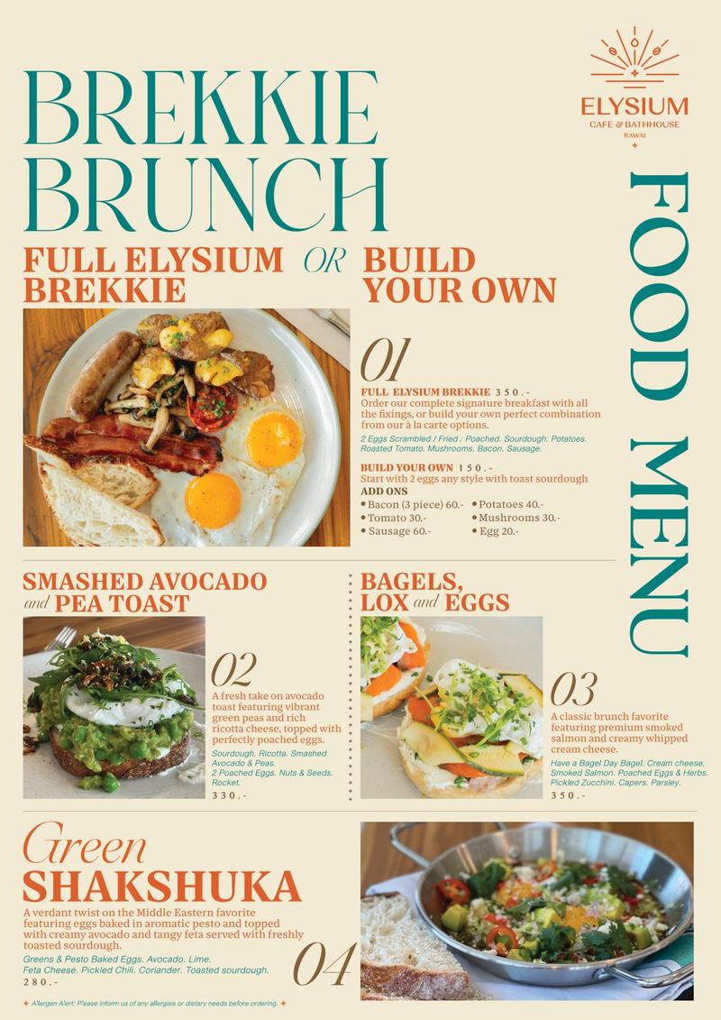 Elysium menu — Brekkie and Brunch
