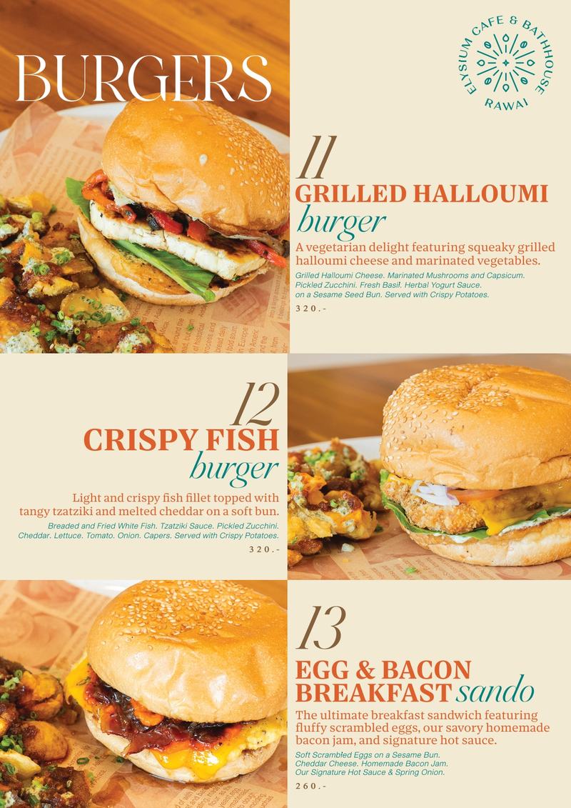 Elysium menu — Burgers